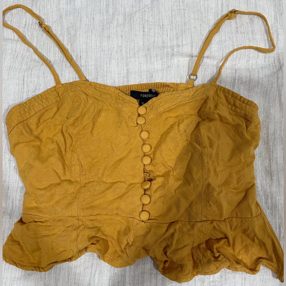 Gold button up crop top with zipper on the side